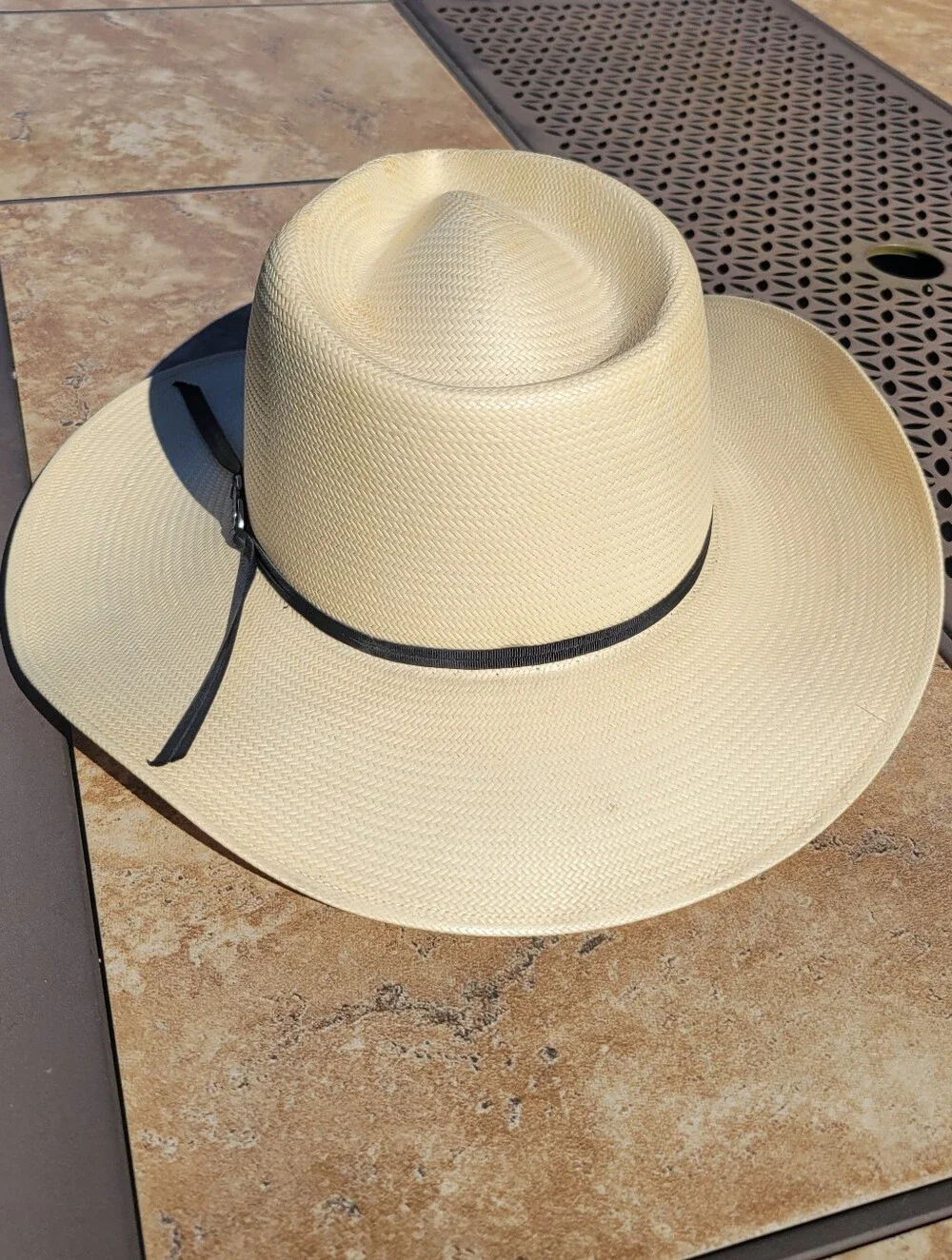 Beaver Hats 6X Shantung Straw Western Hat with Black Band - Cream 6 3/4